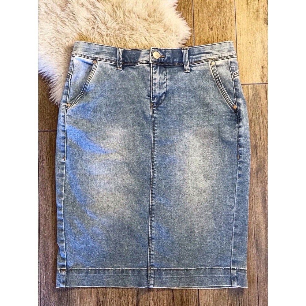 Vintage Y2K One 5 One Denim Skirt Straight Pencil Sz S Light Blue Distressed